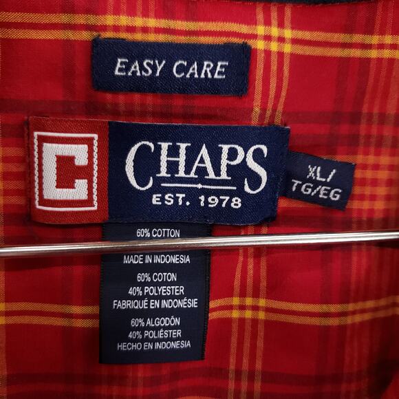 Chaps Shirt Men Extra Large Red Yellow Plaid Preppy Casual Easy Care Button Down - Picture 10 of 11